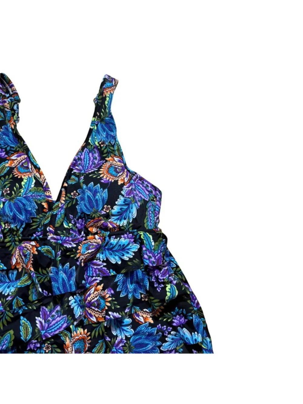 Swim Solutions Floral V-Neck Tummy Control Ruffle Swimdress Women's Size 10 NWT! - Picture 3 of 8